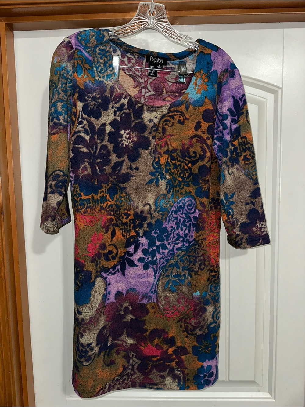 Papillon Blanc Long Sleeve Floral Knit Dress size L